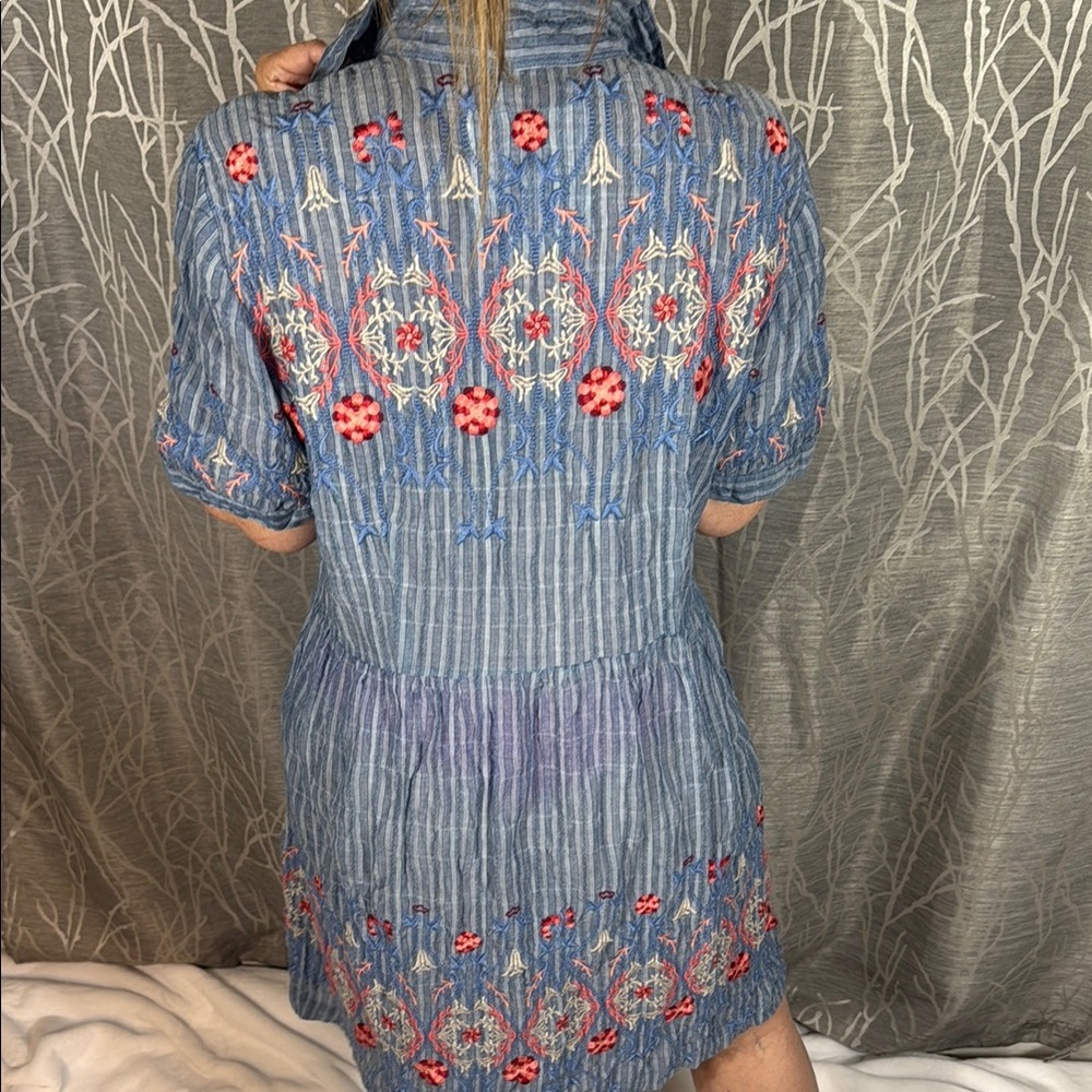Johnny Was 3J Workshop Blue Embroidered Midi Dress L - Picture 7 of 9